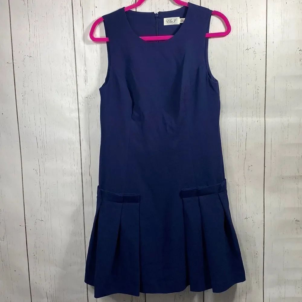 Eliza J Royal Blue Sleeveless Drop Waist Pleated Dress Feminine Coastal Size 10